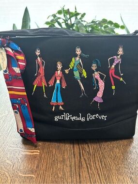 Gurlfriends Forever Embroidered Shoulder Tote Bag‎ Black Scarf Accent Purse